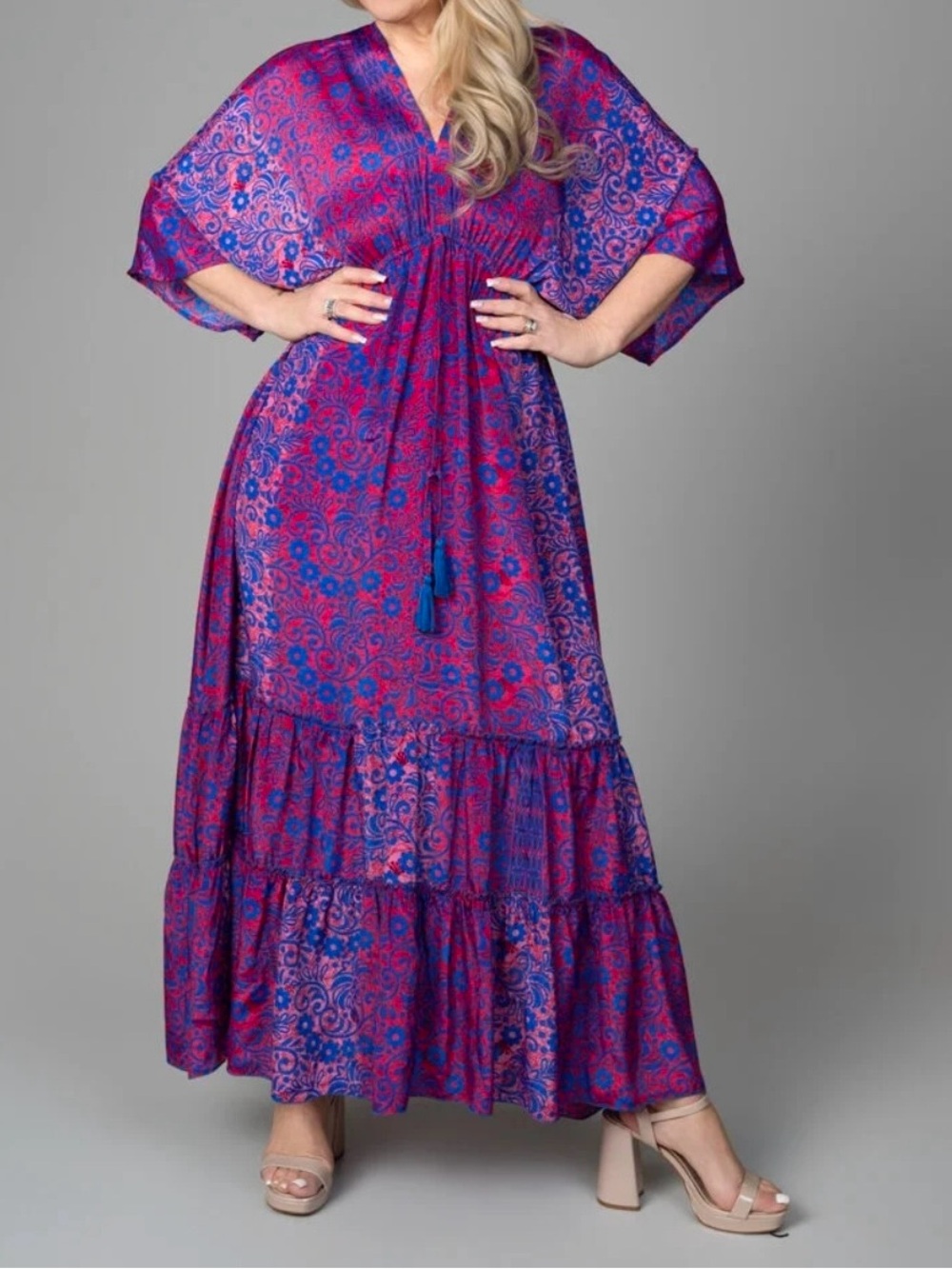 Vibrant Maxi Dress with Tassel Tie